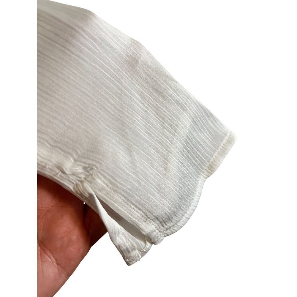 Tahari Ruffle Top XL White Ribbed Neutral Workwear Feminine Classic Chic Preppy - Picture 5 of 8